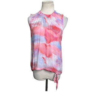 Bella Dahl pink blue dye rayon sleeveless side waist tie blouse size Small